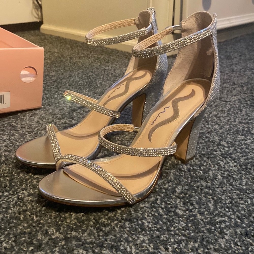 Nina Silver Sparkly Heels